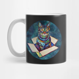 Psychedelic Cosmic Cat in a Box Sticker by Robert Phelps Mug